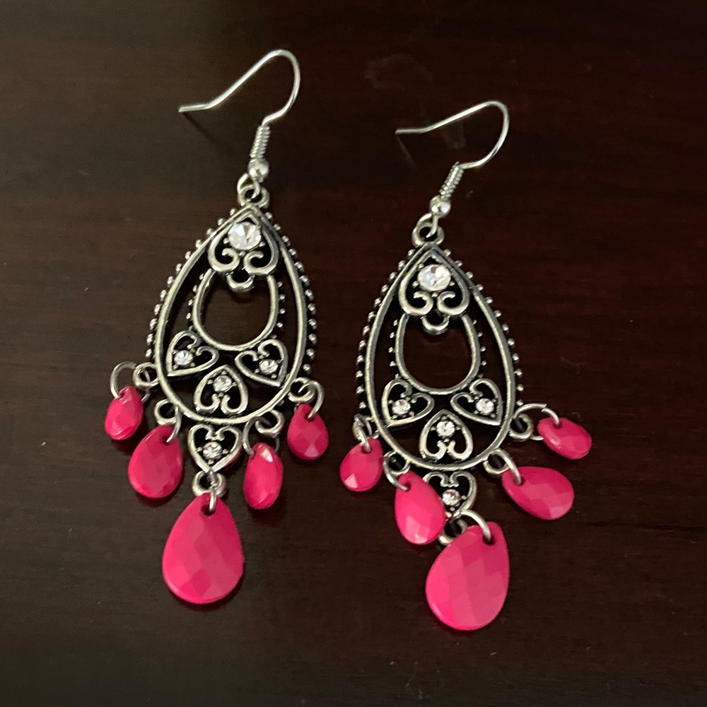 Elegant Silver and Pink Dangle Earrings